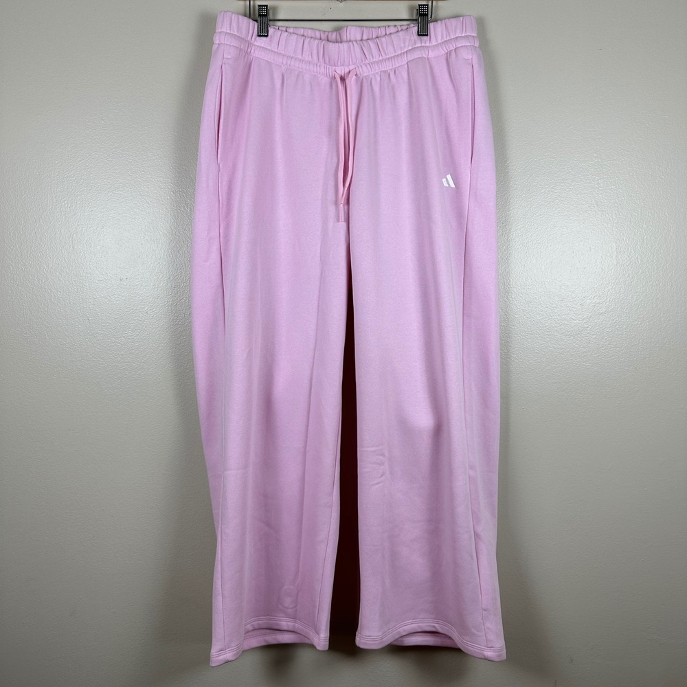 Adidas‎ Women's 1X Wide Leg Fleece Pants Clear Pink Y2K Blokecore Football NEW